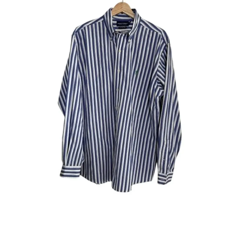 Polo Golf Ralph Lauren Ellington Shirt L Blue Stripe Button Down Titleist Cotton